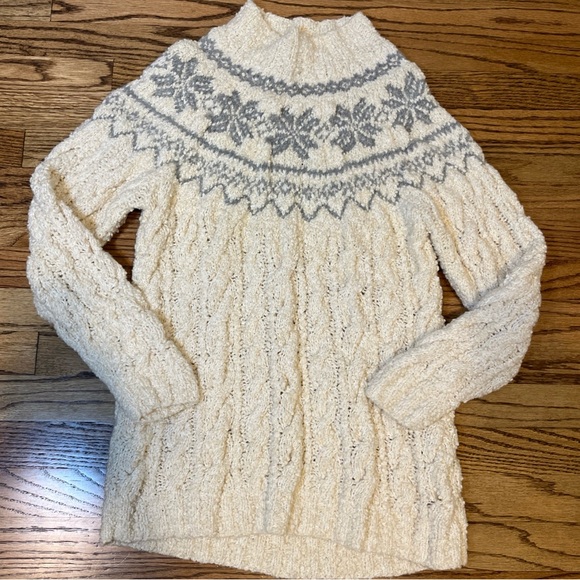 Jones New York Sweaters - 90s Jones New York Hand Knit Sweater S Ivory Gray Fair Isle Fisherman Wool Blend